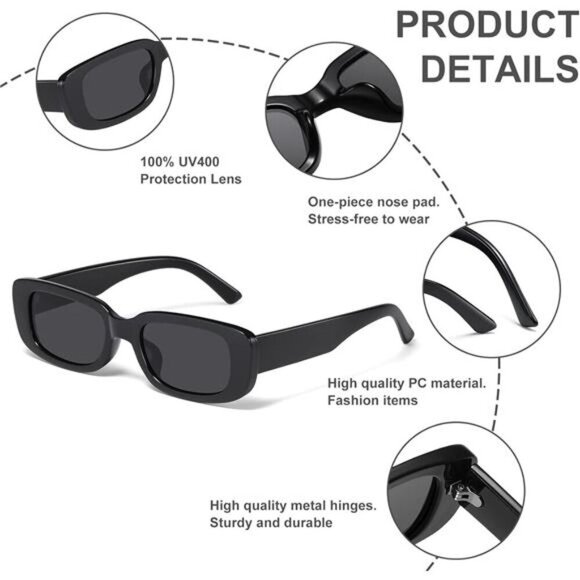 Y2K Rectangle Sunglasses Women Men Retro 90s Square Frame UV400 Trendy Shades - Picture 6 of 7